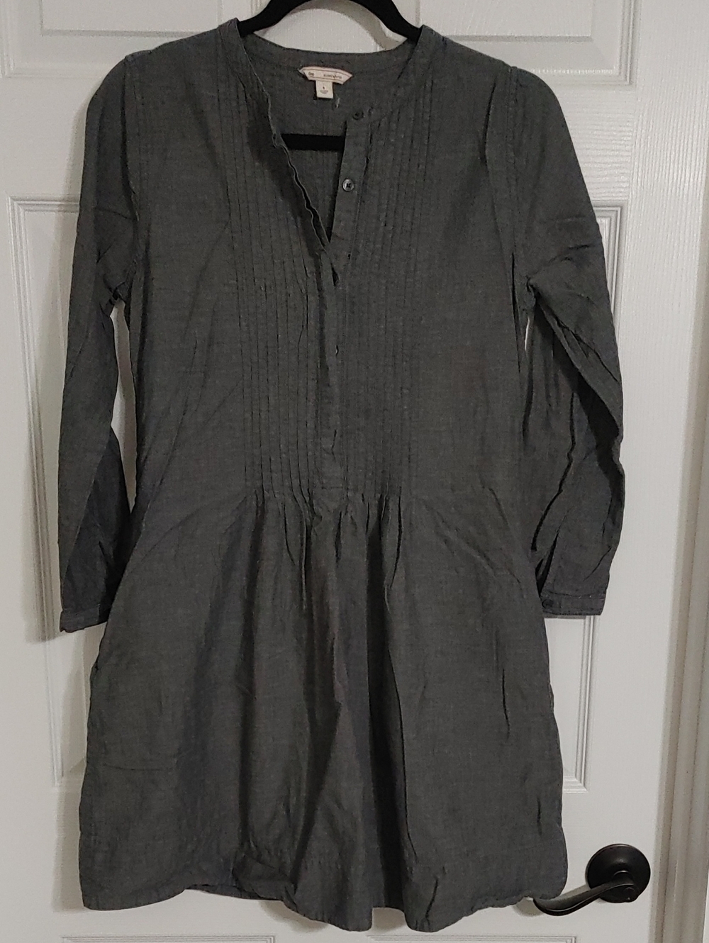 Charcoal Gray Denim Long-Sleeve Pintuck Women's Dress Size Small